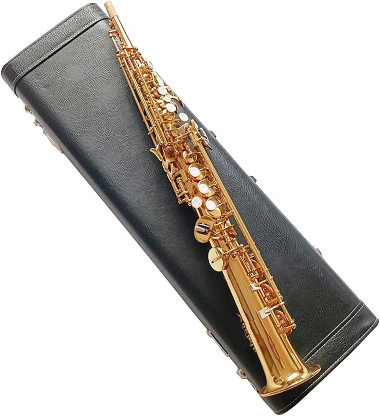 Saxophone Brass Straight B Flat Sax Woodwind Instrument Natural Shell Key Carve Pattern (Color : 1)