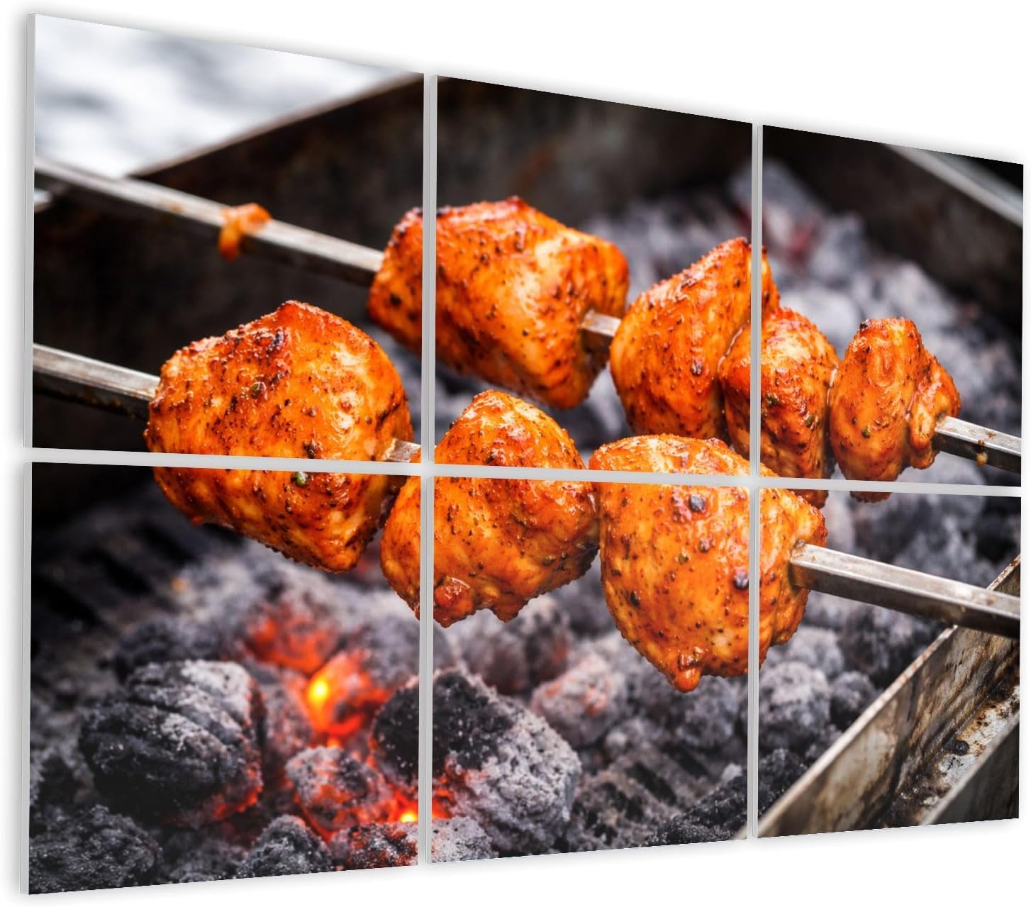 6 Pack Art Acoustic Panels Self Adhesive Grilling Meat for Chicken Tikka Masala Indian Food Pictures Decorative Soundproof Wall Panels Sound Absorbing Panel 48