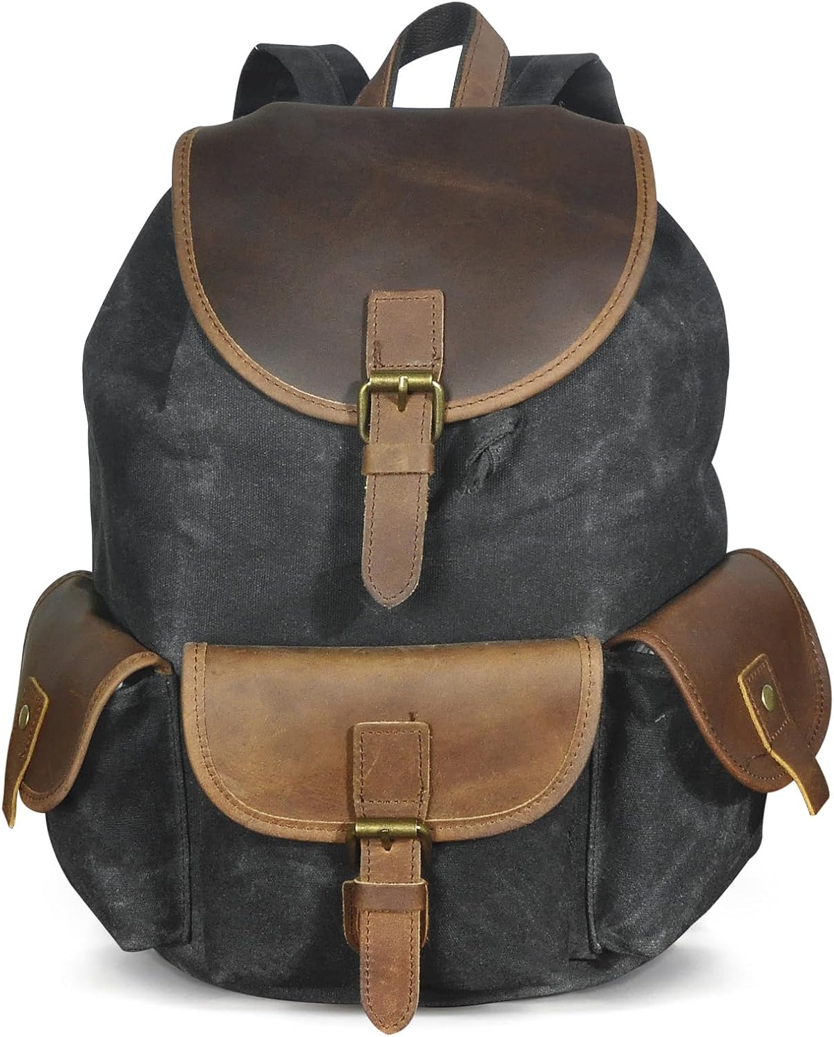 Canvas and Genuine Leather Waterproof Backpack Outdoor Rucksack Travel Bag Business Laptop Daypack Gifts for Men (Blue)