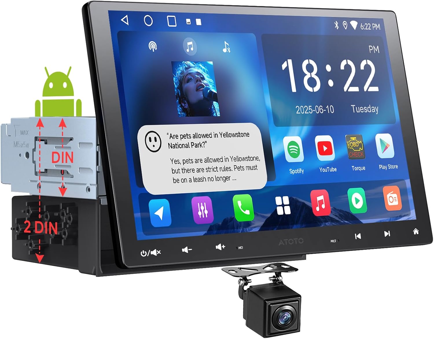 A5L 10inch Double DIN &Single DIN Adaptive Car Stereo, Floating QLED Screen Radio with Wireless Carplay & Android Auto, WiFi/BT/USB Tethering, Backup Camera, HD LRV, 2G+32G, DSP/FM