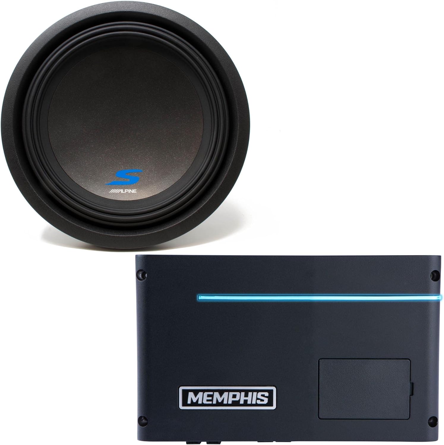 Memphis PRXA600.1 Power Reference Series Mono Subwoofer Amplifier and a Alpine S-W12D2 S-Series 12