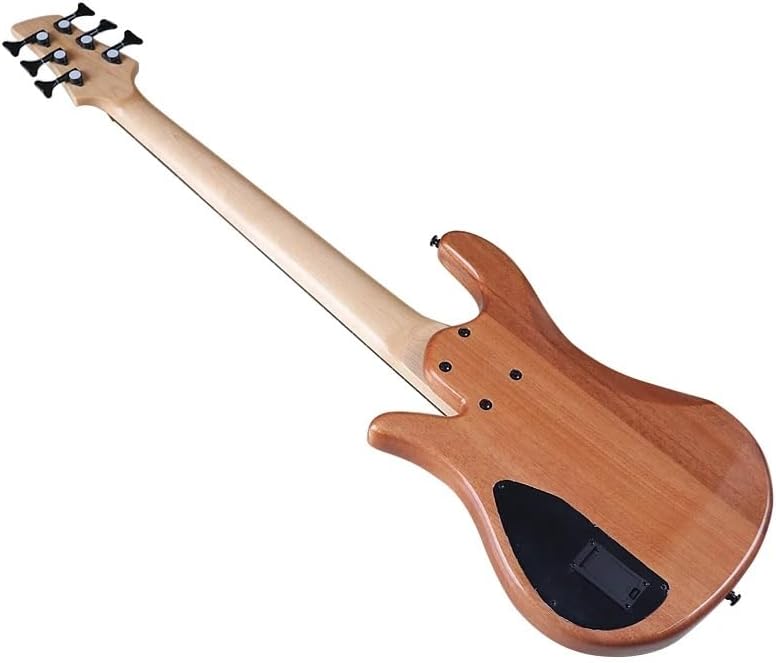 Fretless 6-String Electric Bass Guitar, 43-Inch High Gloss White Maple with Black Flame Maple, Solid Mahogany Body