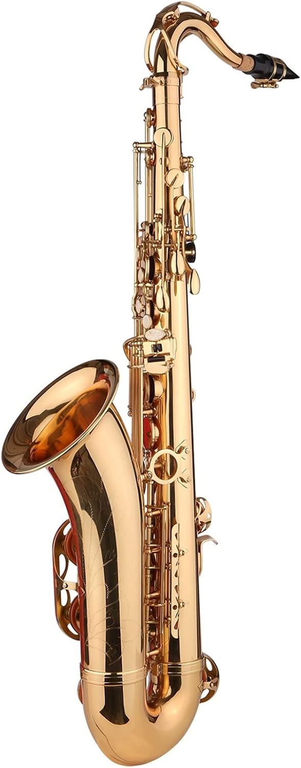 Bb B- Flat Tenor Saxophone Gold- Plated Sax with Mouthpiece Carrying Case Neck Strap Cleaning Cloth Brush Student Saxophone
