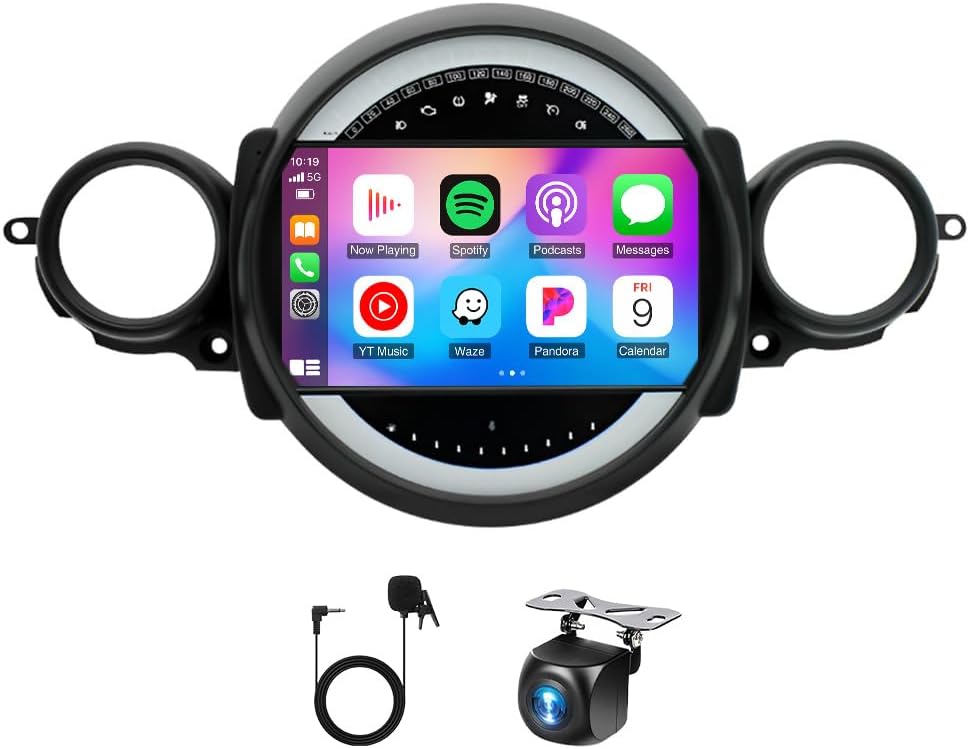 2+64G Double Din Car Stereo for BMW Mini Cooper R56 2007-2014 with Wireless CarPlay and Android Auto, 9 Inch IPS Touchscreen Android 15 Car Radio Support Bluetooth WiFi GPS SWC FM RDS