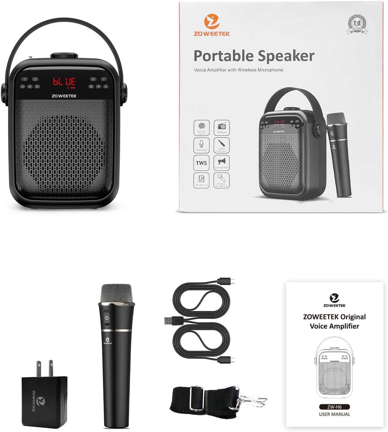 ZOWEETEK Voice Amplifier with Wireless Microphone Handheld, Wireless Voice Amplifier for Teachers, Buletooth PA System Speaker and Microphone,Portable Megaphone for Classroom, Speech,Karaoke,Outdoor