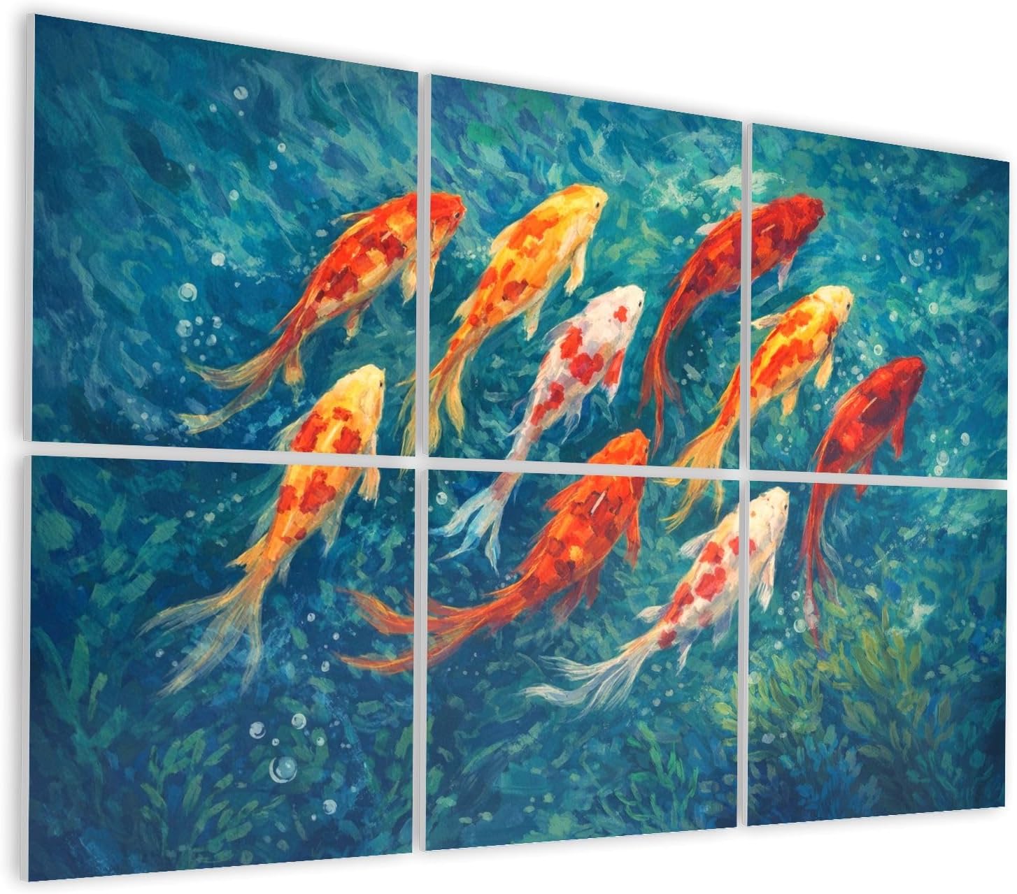 6 Pack Art Acoustic Panels Self Adhesive Fish Swimming Blue Water Abstract Painterly Decorative Soundproof Wall Panels Sound Absorbing Panel 48