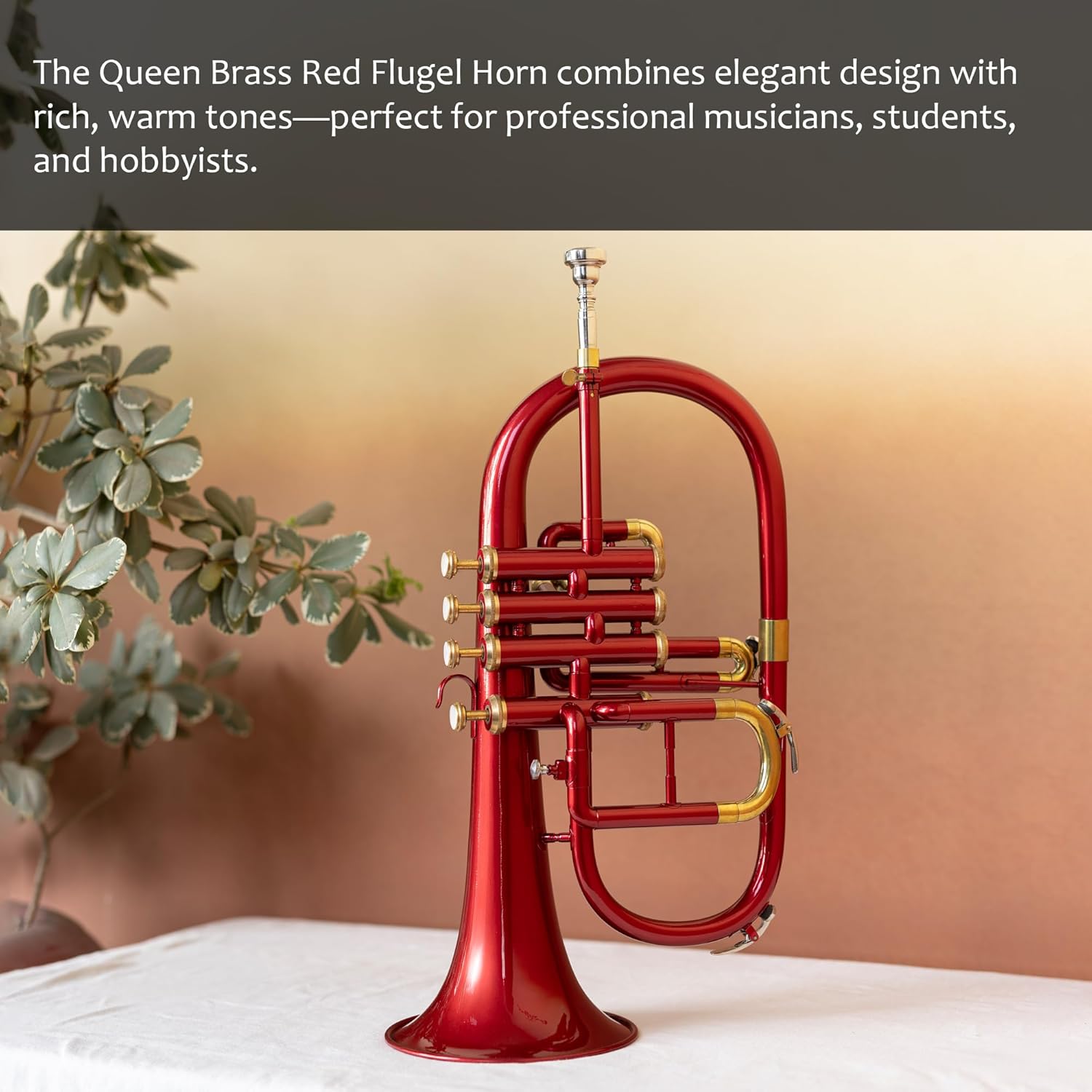 4-Valve Flugelhorn in Bb/F Pitch – Colored Finish with Mouthpiece & Case | Brass Flugel Horn for Jazz, Orchestras & Brass Bands, Red