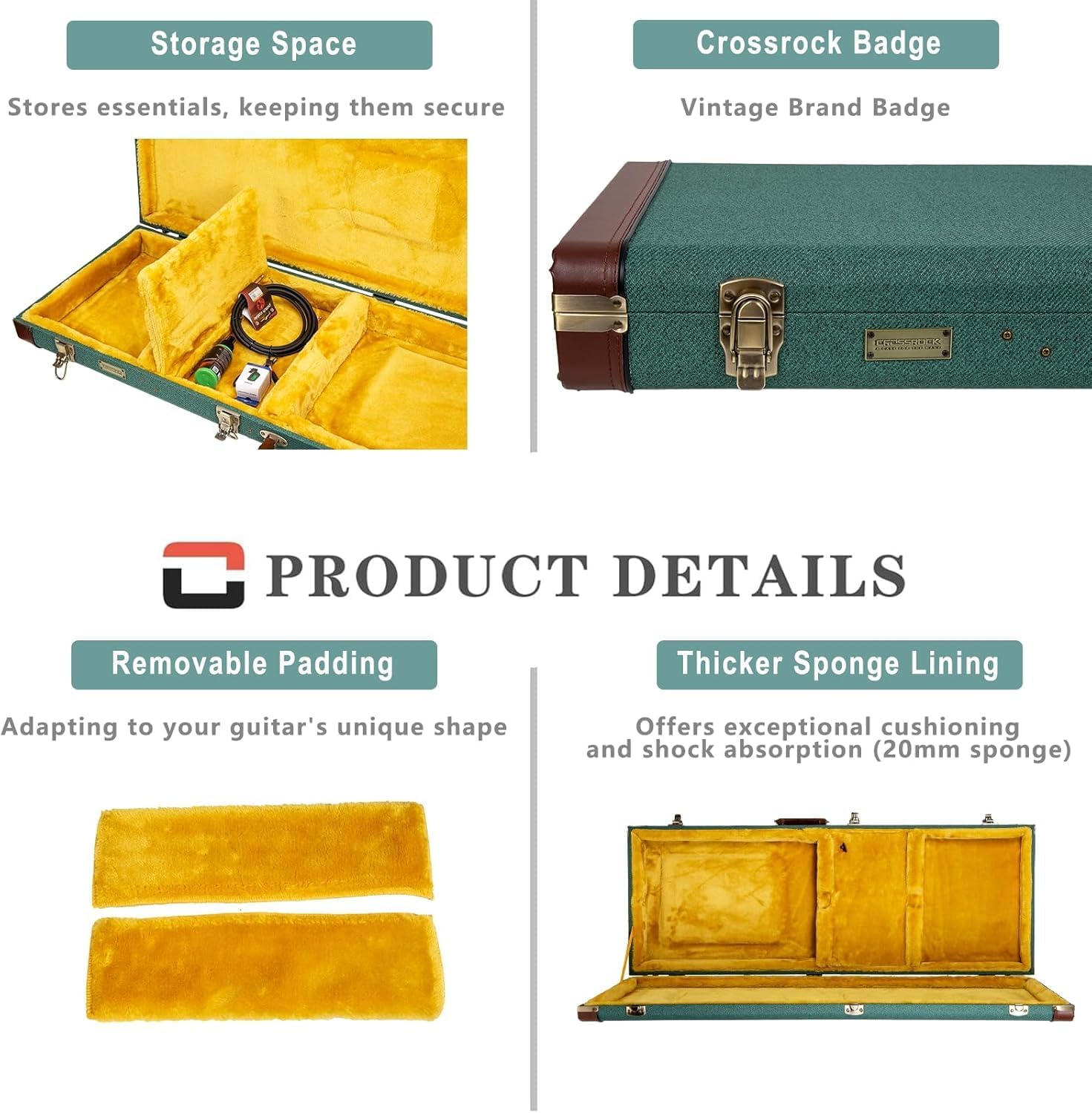 Crossrock Master Series Fender Precision & Jazz Bass Guitar Case | Malachite Blue Tweed Exterior, Re-Engineered Wooden Shell, Leather Handle(CRW720BMB)