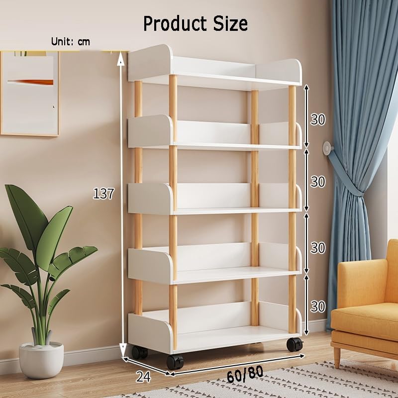 4/5 Cube Bookshelf, Simple Mobile Bookshelf, Multi-Layer Home Desk with Wheels, Suitable for Living Room, Study Room, Reading Corner (Warm White)(60 X 24 X 106cm) ()
