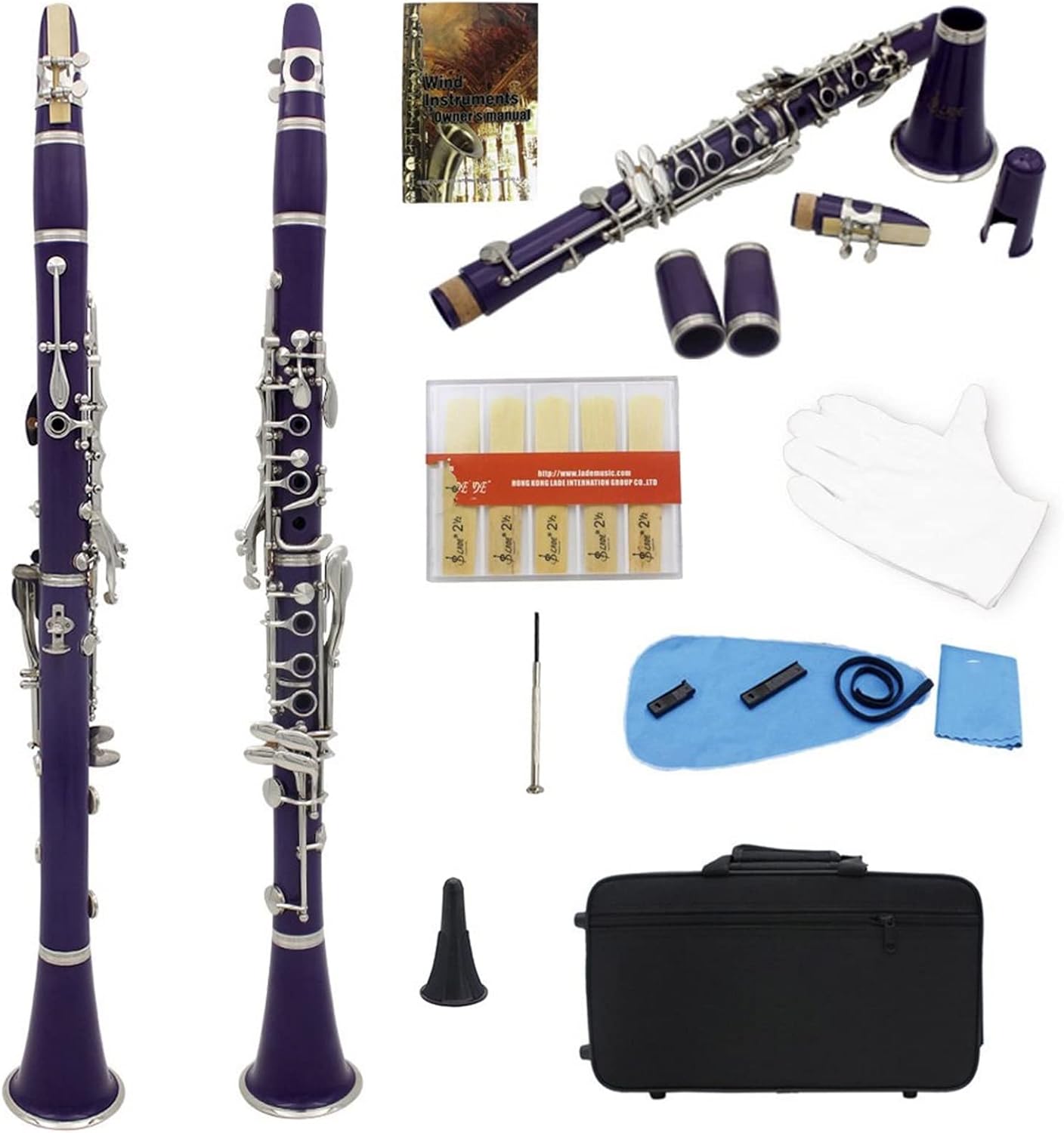 KESHUO 17 Keys Clarinet Bb B Flat Professional Woodwind Instrument ABS Resin Tube Clarinet with Box Reed Musical Instrument Parts Student Standard Clarinet Set (Color : Purple)