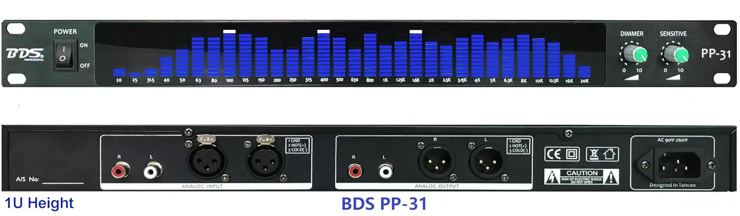 BDS PP-31 Digital Audio Spectrum Analyzer Display 31-Band Music Spectrum VU Meter (1U Rack Mount+Blue)