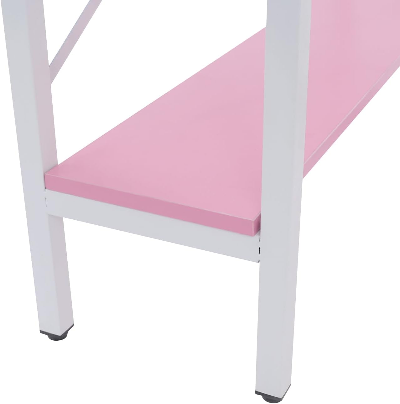 Corner Computer Desk with Power Outlets & LED Light, Mini Corner Desk with Hutch Corner Gaming Desk with Storage Shelves Triangle Corner Desk for Small Space, Home Office, Workstation (Pink)