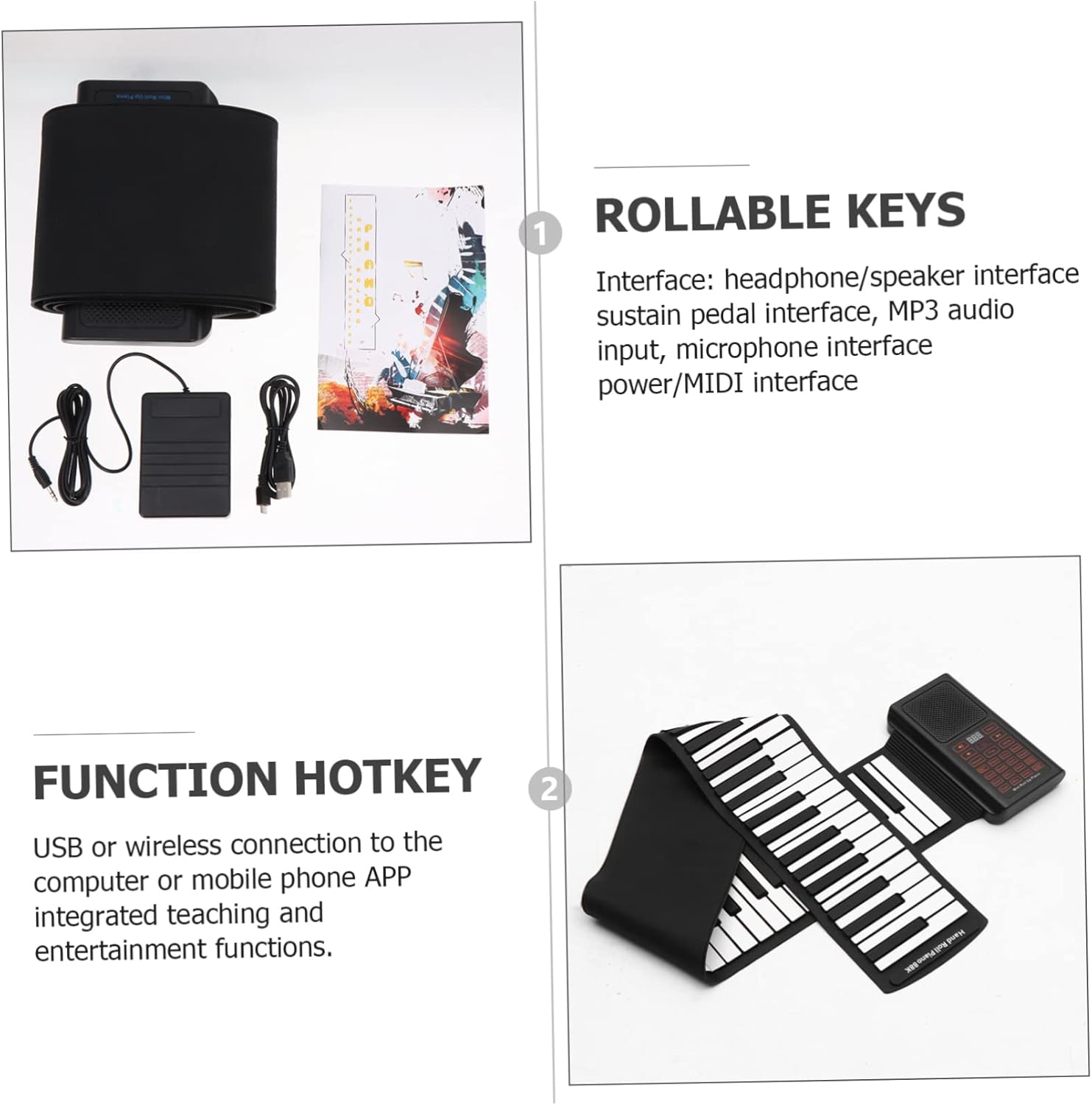 Generic Key Portable Electronic Up Piano Foldable Keyboard with Recording Multi Finger Chord Accompaniment USB Connection for Music Learning and Entertainment