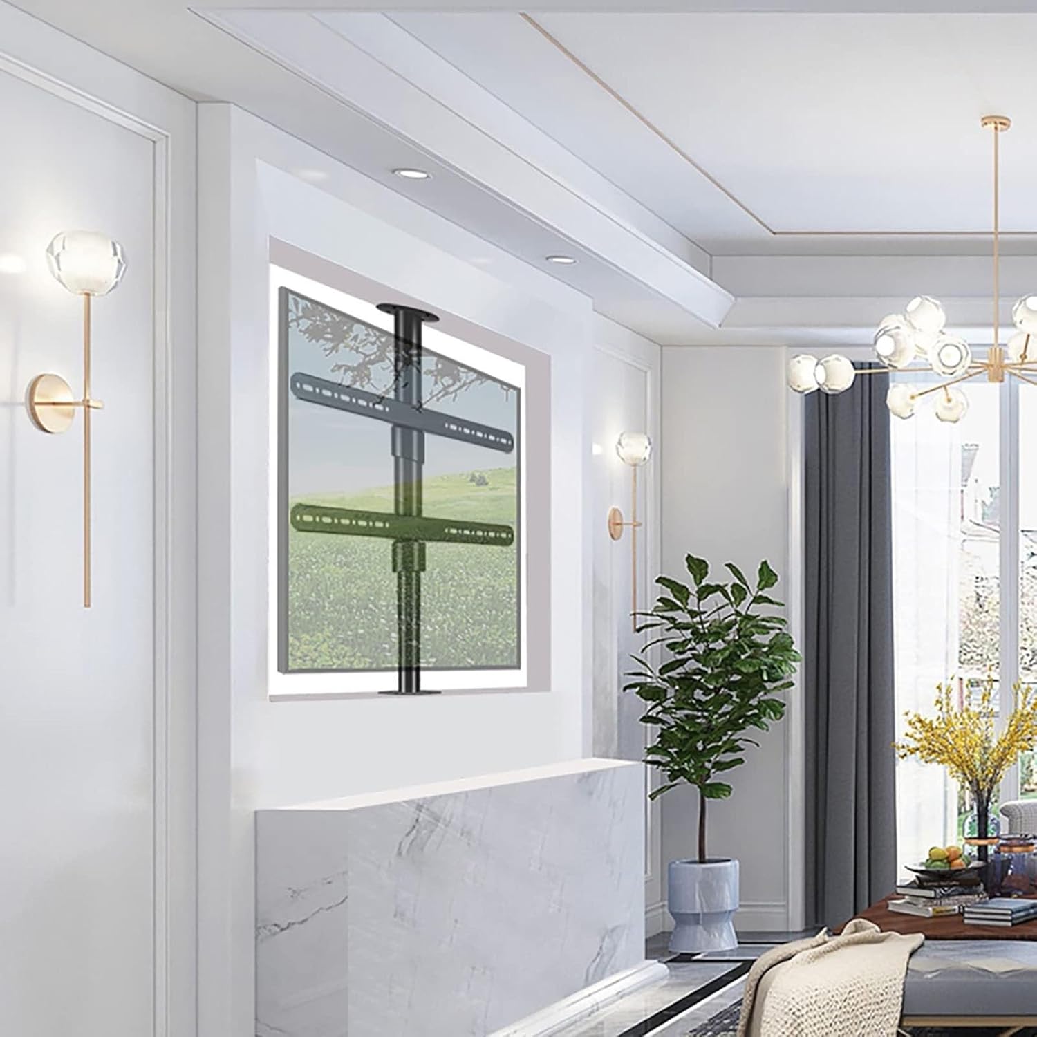 corner tv wall mount,tv mount, LCD TV 360 Degree Hanger, Fits 32-75inch LED Screen Display Adjustable Tilt Swivel TV Ceiling Mount, Partition Wall Rotating Rack Rotating TV Cabinet Rotating Base (Size