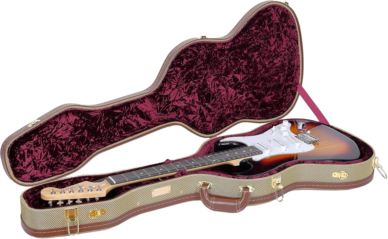 Crossrock Hard-Shell wood case for Telecaster and Stratocaster style electric guitars with removable shoulder straps-Tweed(CRW700STTW)