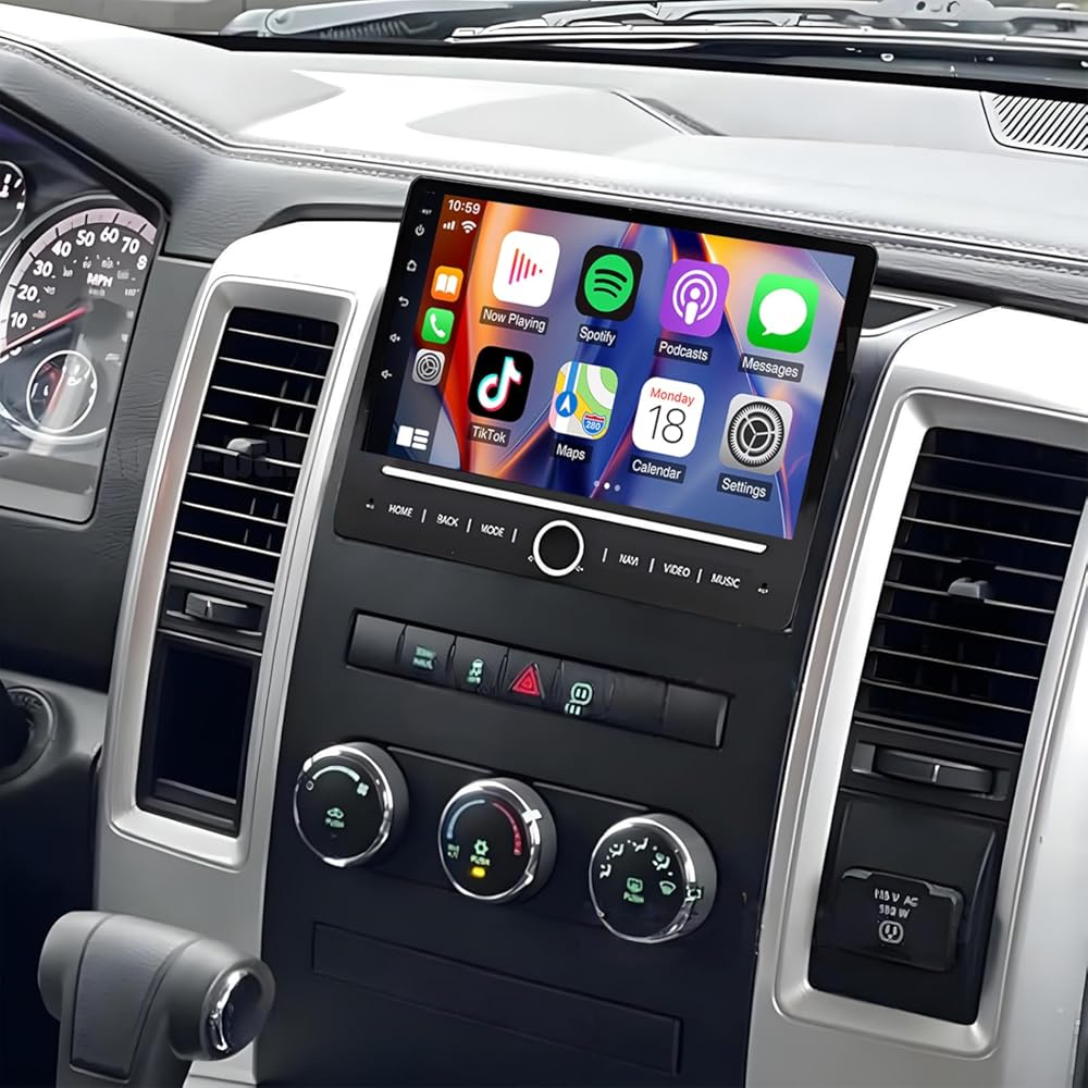 PHEZEN 10 inch Touchscreen Car Stereo Fit for Dodge Ram Pickup 2009-2012, Android 14 Double Din Car Radio with Carplay & Android Auto in-Dash Navigation BT Mirror Link WiFi Backup Camera 4+64G