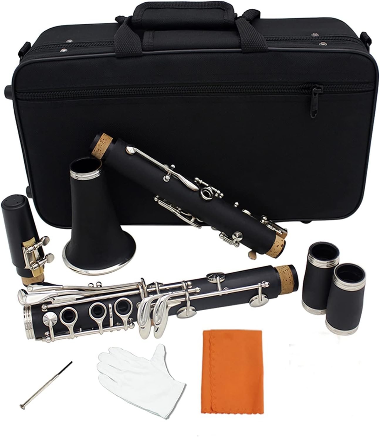 Standard Clarinet Clarinet Bakelite 17 Key Flat Soprano Nickel Plating Exquisite with Cleaning 10 Reeds Woodwind Instruments Beginner Clarinet