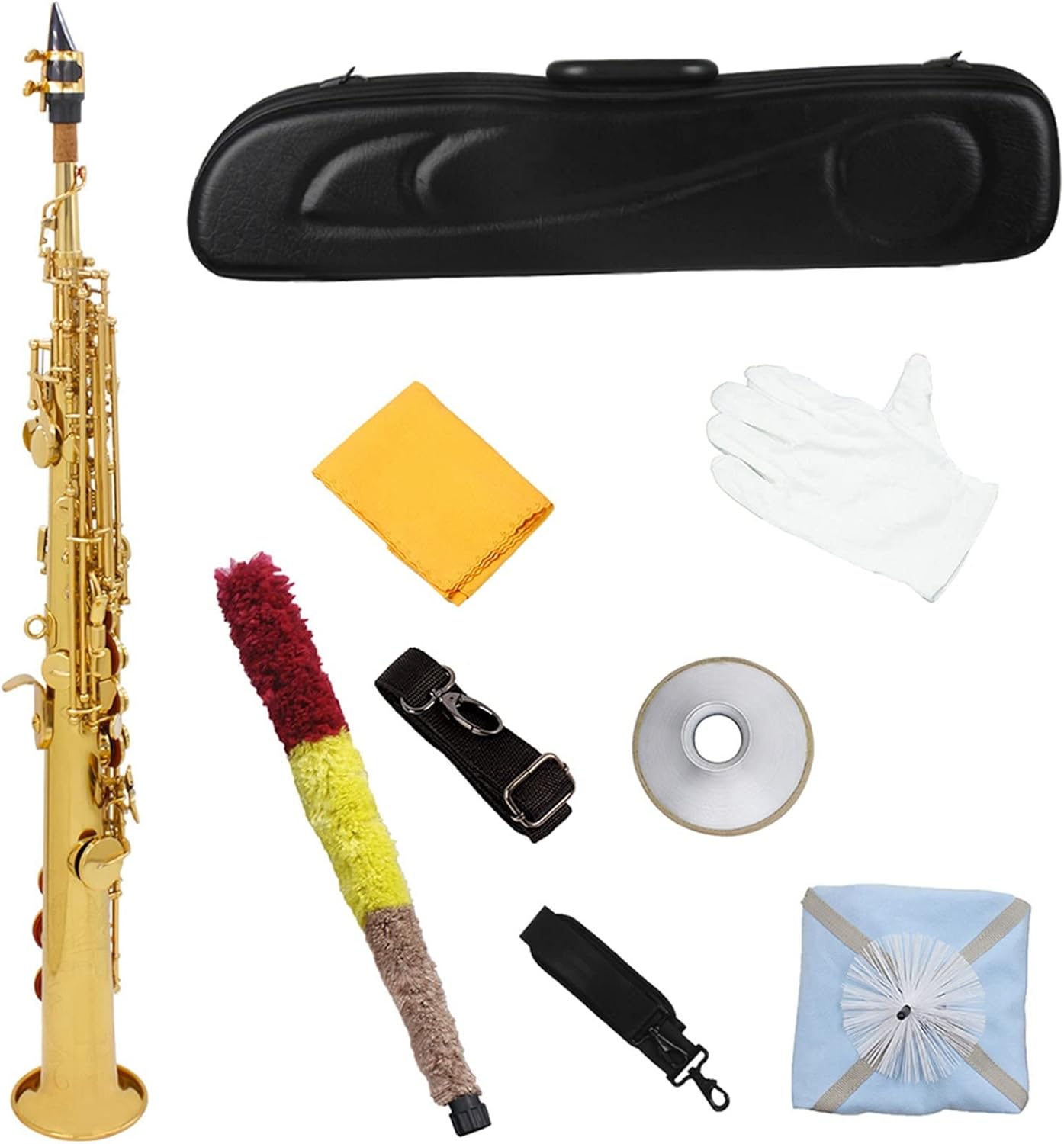 Straight Saxophone B Flat Nickel Plated Brass Sax Golden Silver Woodwind Musical Instrument with Carrying Case (Color : Golden Sax)