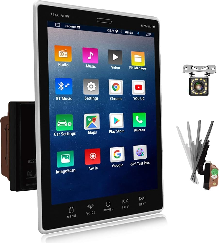 9.5-Inch Android 15 Double Din Car Radio, Hikity Vertical Touchscreen Car Radio with 5G WiFi/Mirror Link/GPS, FM/RDS, SWC, 2G+32G, USB/RCA Input, Bluetooth Audio Receiver with Backup Cam+Video Output