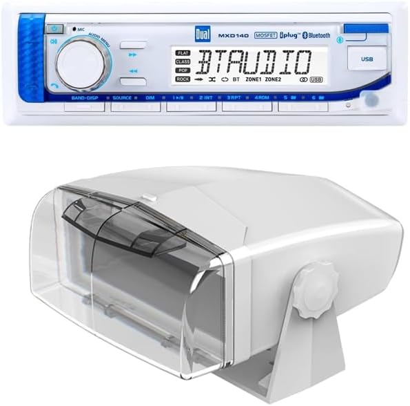 Dual Electronics MXD140 Single DIN Marine Radio & MH200 Marine Radio Housing Unit Bundle