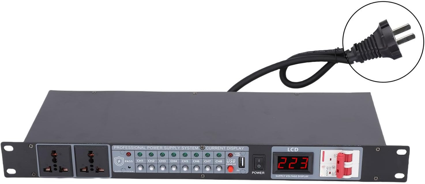 Asixxsix Power Sequencer Conditioner 10 Outlet, Rack Mount Audio Digital Power Supply Controller Regulator with Real Time Voltage Display and Delay Switch for Home Theater Stage (US Plug)