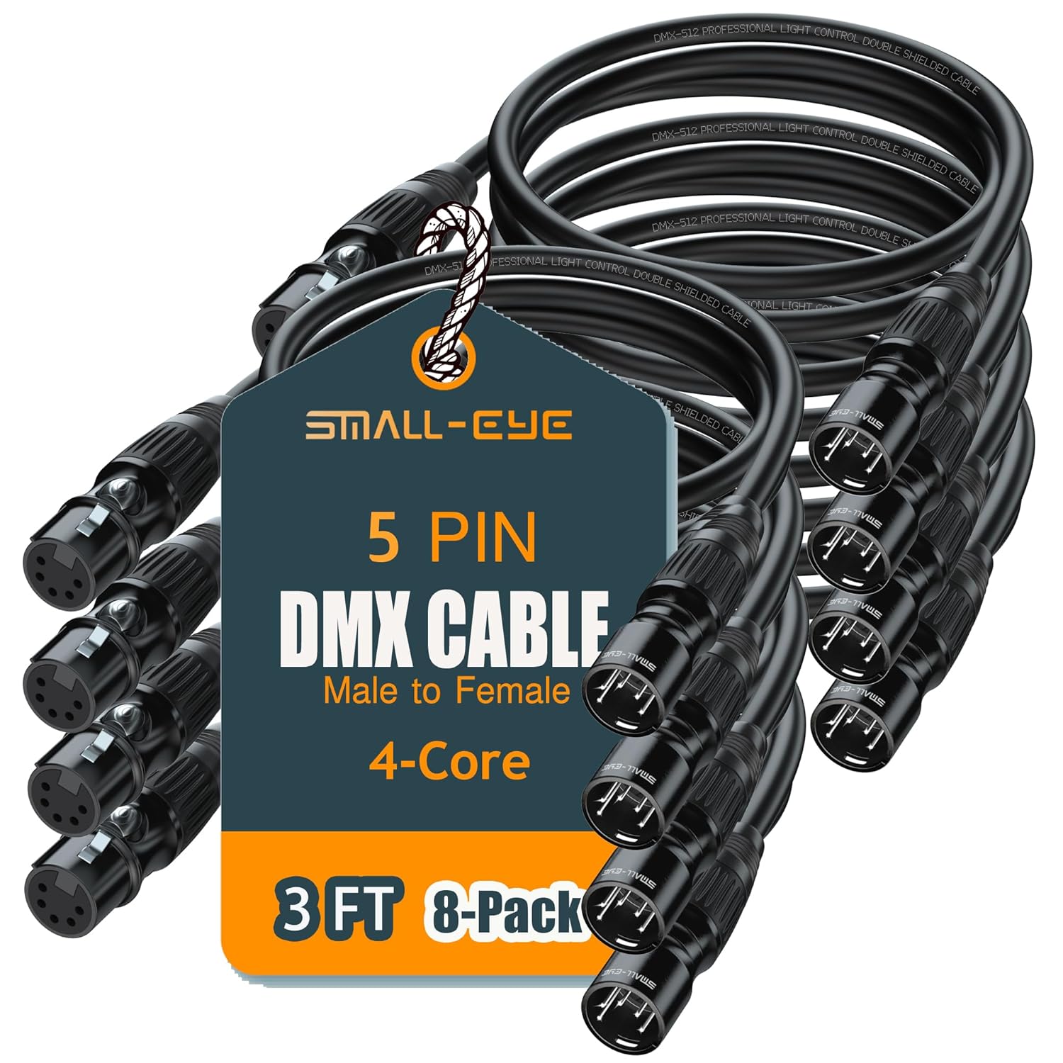 SMALL-EYE 5 Pin DMX Cable 3 ft 8 Pack – 4-Core Male to Female Stage Lighting DMX512 Cable (3')