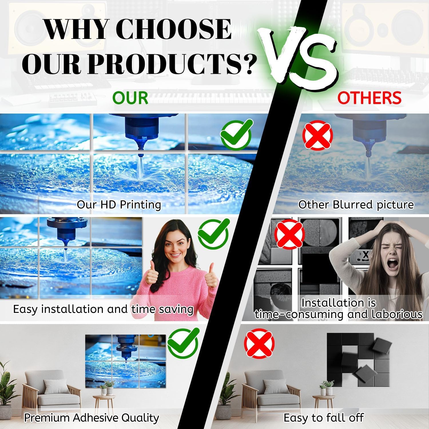 6 Pack Art Acoustic Panels Waterjet Cutting Machine Detail Sound Absorbing Panel 48