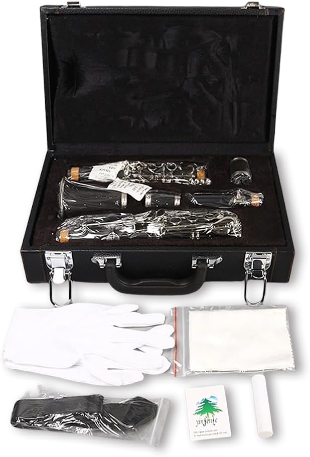 C-Flat Clarinet Silver Nickel Keys Woodwind Band & Orchestra Musical Instruments for Beginners Includes Case& Cleaning Kit Silver keys Orchestra Musical Instruments (01)