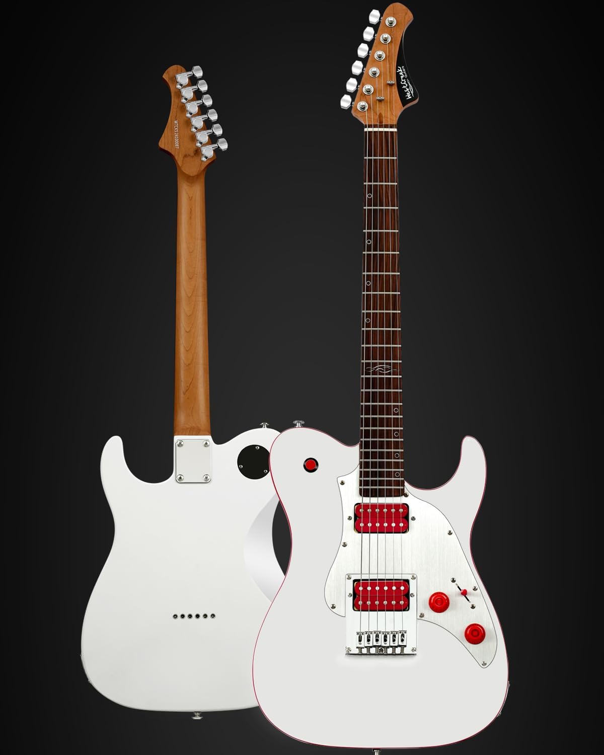 WestCreek TT-50KS Solid Body Electric Guitar, Mahogany Body, Maple Neck, Rosewood Fretboard, Rounded End Frets, Bone Nut, 22 Frets (White)