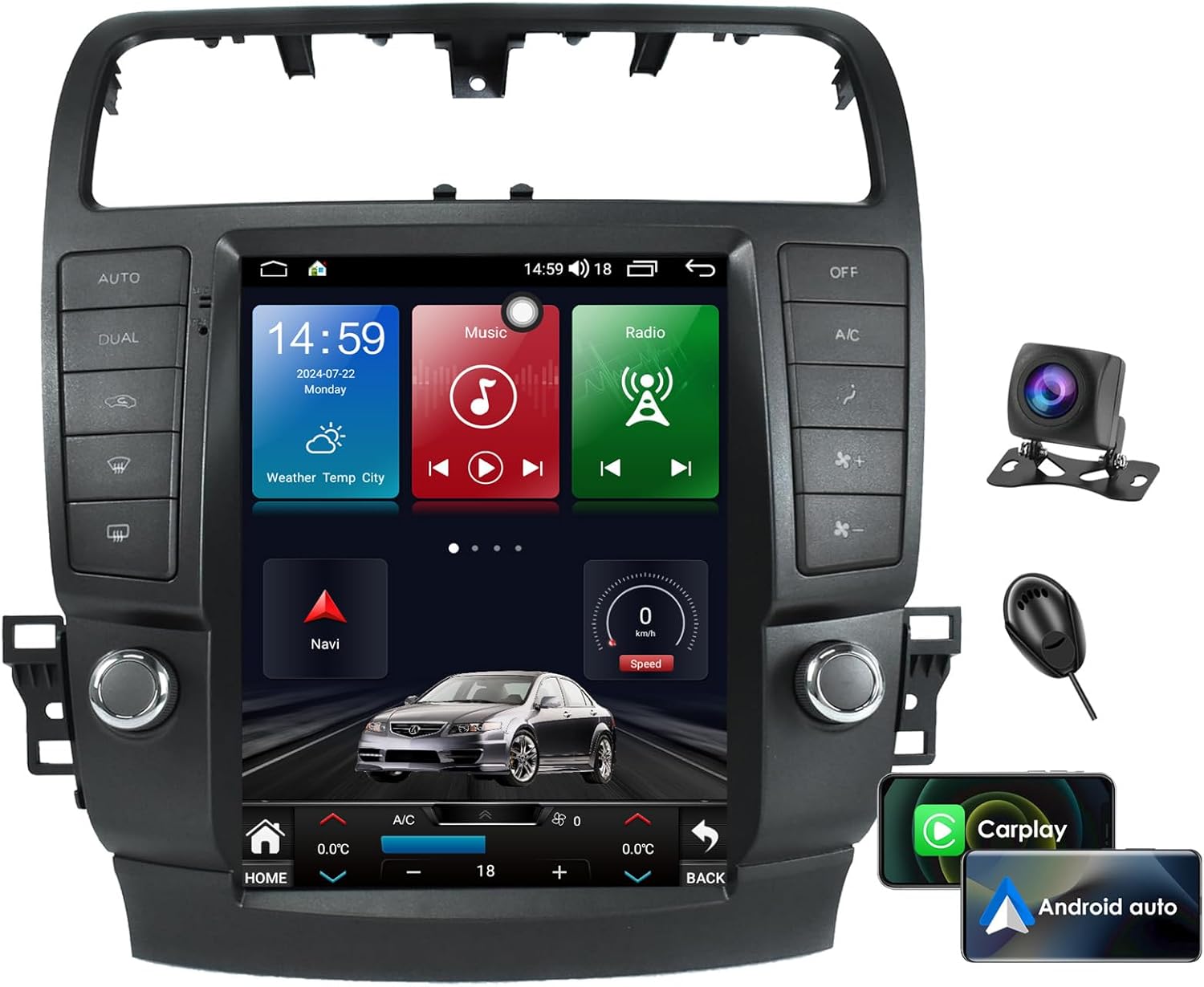 for Acura TSX 2004-2008 Android Car Stereo Radio, Tesla Style Touchscreen, 1080P HD Multimedia Video Player, Wireless CarPlay & Android Auto, Bluetooth, GPS Navigation, 5G WiFi, DSP, Backup Camera