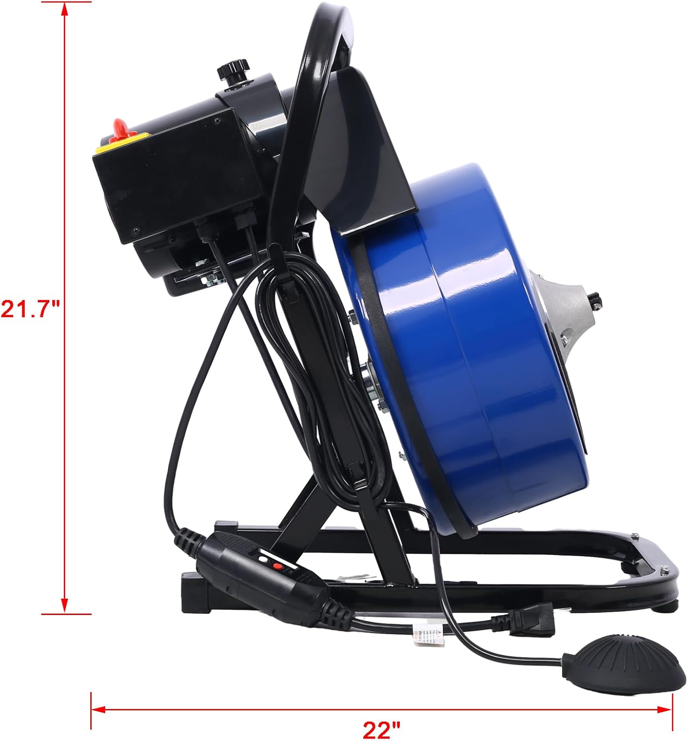1/3HP Electric Drain Cleaner Machine 60ft x 1/2in Cable with 4 Cutters Foot Switch Steel Drum for 1-4in Pipes Efficient Plumbing Maintenance Tool