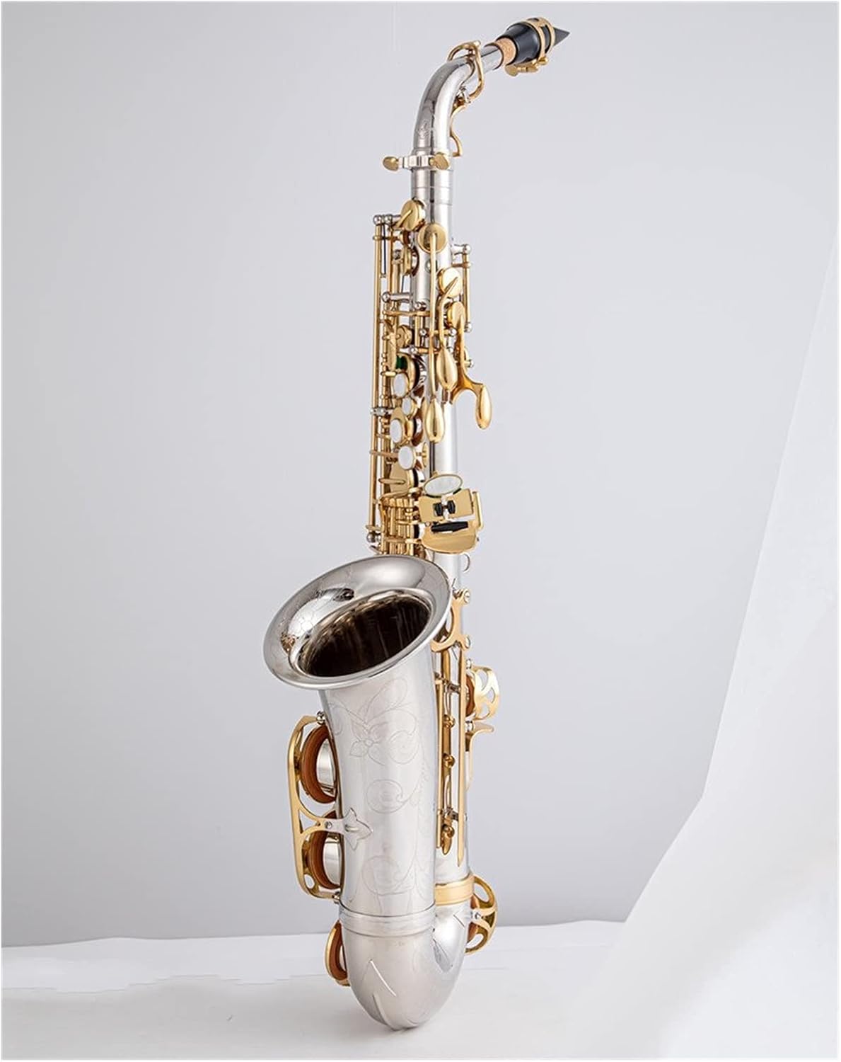 Alto Saxophone Nickel Plated Gold Key Professional Sax Mouthpiece with Case and Accessories Student Saxophone