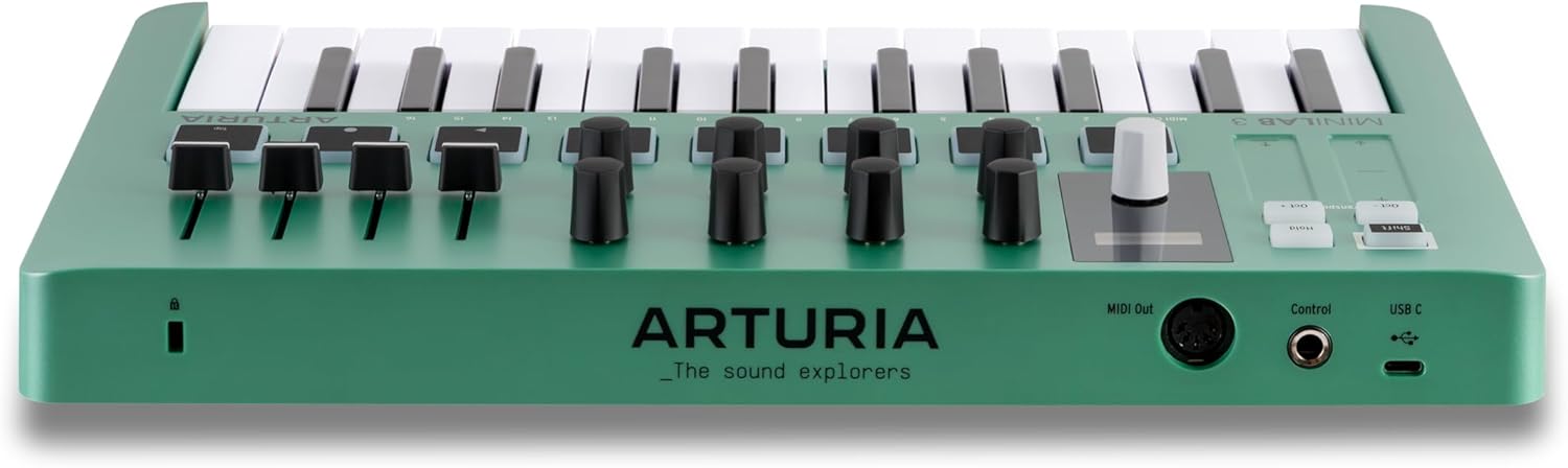 Arturia MiniLab 3 — Limited Edition Mint Green 25 Key USB MIDI Keyboard Controller With 8 Multi-Color Drum Pads, 8 Knobs and Music Production Software Included