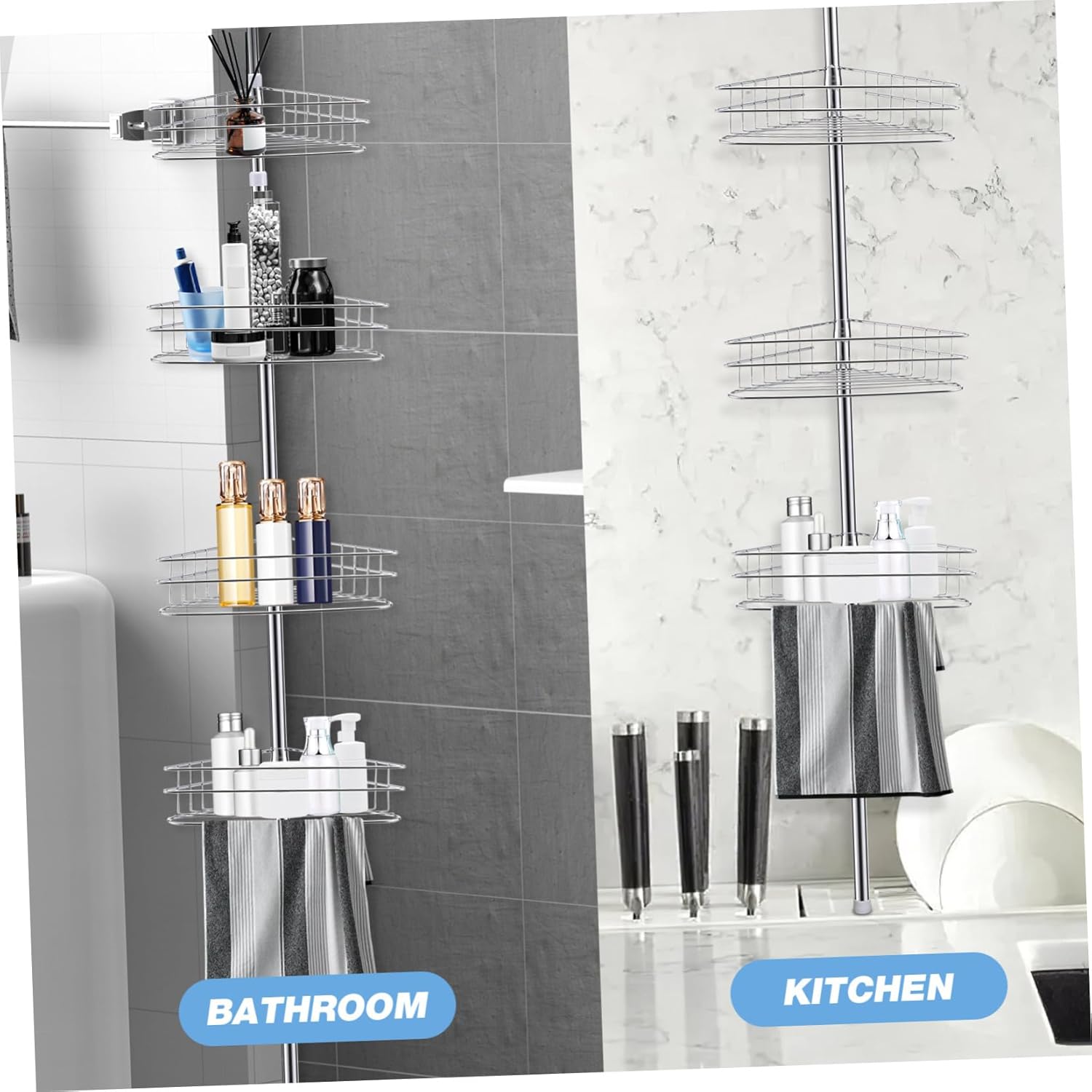 Ciieeo 4tier Bathroom Wall Mount Shelf Shower Shampoo Organizer Telescoping Shower Storage Rack
