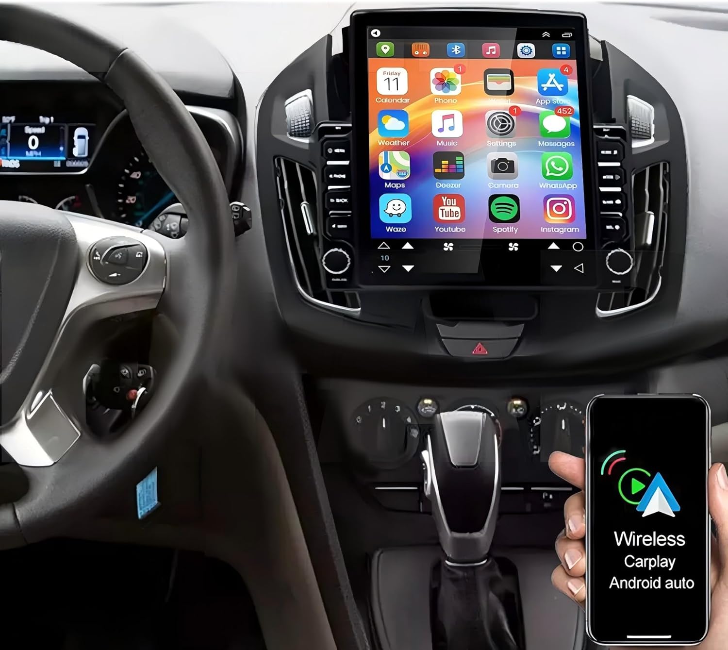 4+64G Double Din Car Stereo for Ford Transit 2014-2018 with Wireless CarPlay and Android Auto, 9.7 Inch IPS Touchscreen Android 15 Car Radio Support Bluetooth WiFi GPS SWC FM RDS