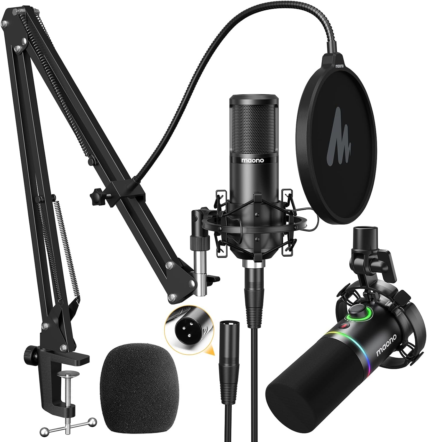 MAONO XLR Condenser Podcast Microphone PM320S with XLR/USB Dynamic Gaming Microphone PD200X for Streaming, Recording, Singing, Voice-Over, Vocal, Home-Studio, YouTube, Skype, Twitch