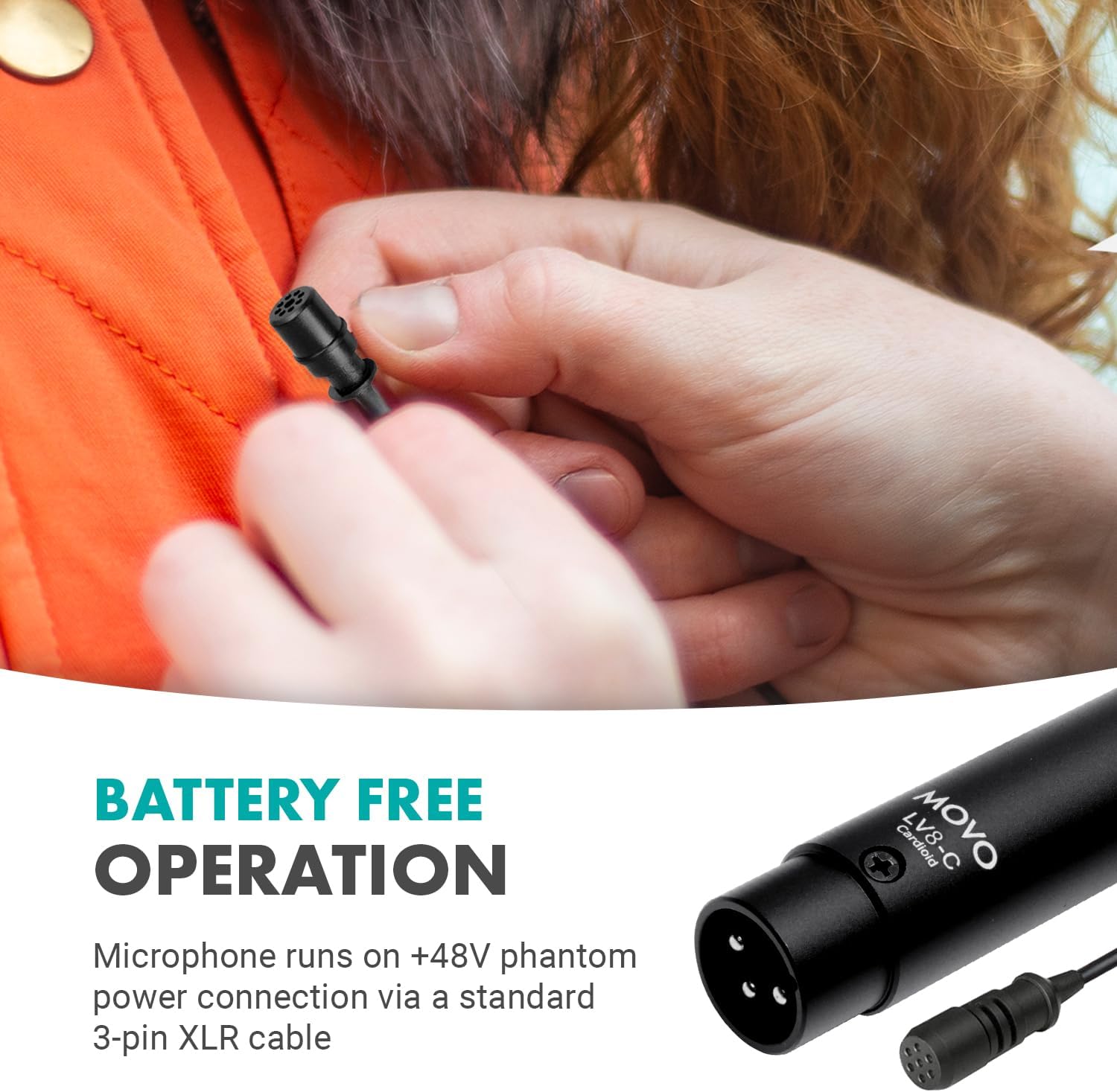 Movo LV8-C Broadcast-Quality XLR Lavalier Cardioid Condenser Wired Microphone with 12mm Mic Capsule for Accurate Voice Recording - Kit Includes Lapel Clip, Case and Windscreen