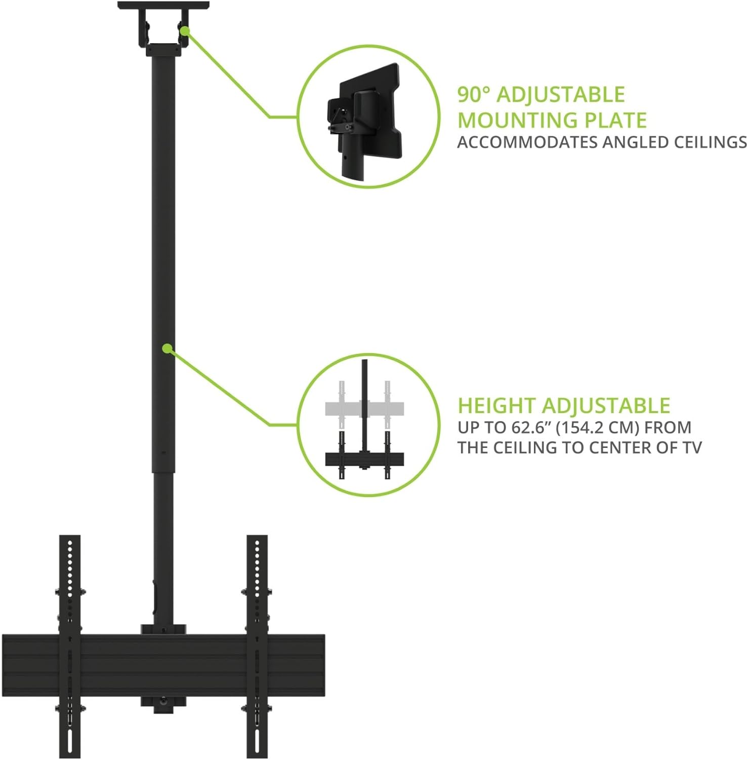 Kanto CM600BTB Back-to-Back Dual TV Ceiling Mount for 40” to 80” TVs | 200 lb Weight Capacity | Height Adjustable | Up to +15°/-6° Tilt | Hidden Cable Management | 360° Rotation | Black