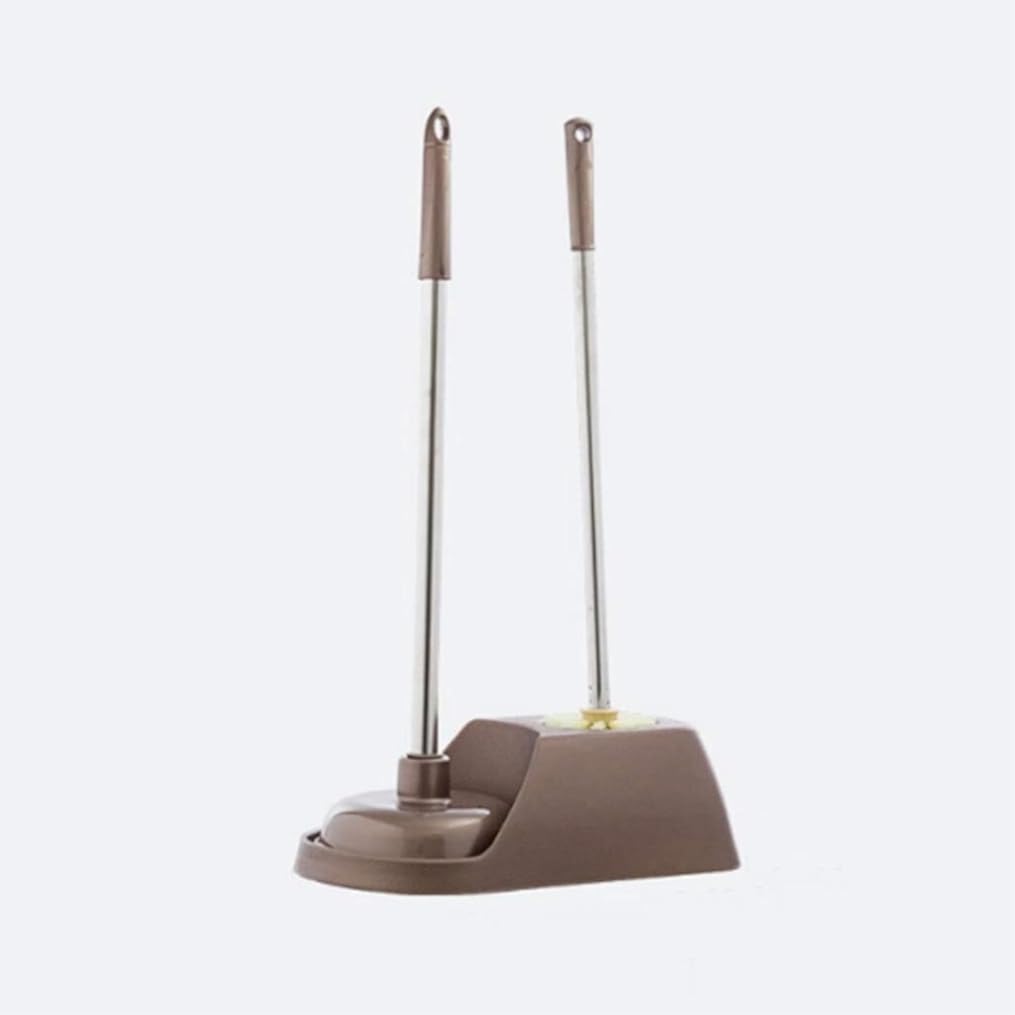 Toilet Brush Toilet Brush Plastic Toilet Brush with Bracket Bathroom Toilet Long Handle Toilet Bowl Brush Set Drawer Set Brown Gray Toilet Brush and Holder (Color : Brown) (Brown)