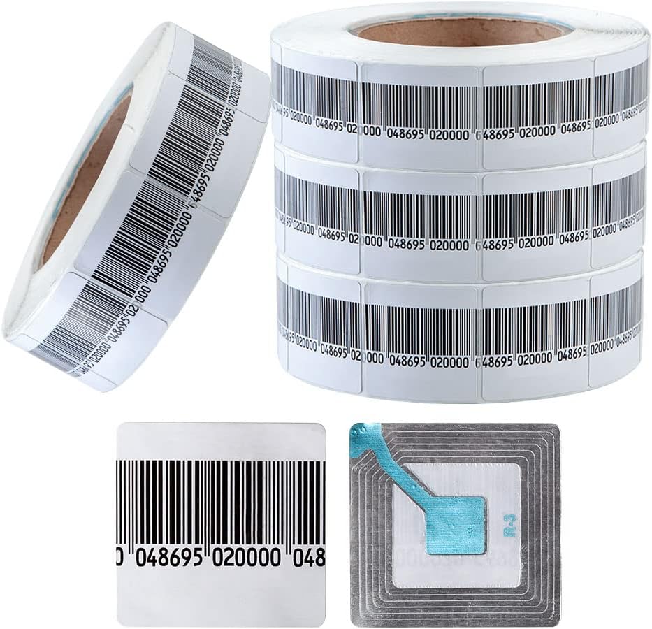 8.2 MH RF Security Tags Soft Labels with Mock Barcodes for Retail EAS Anti-Theft System (4,000 Pcs)