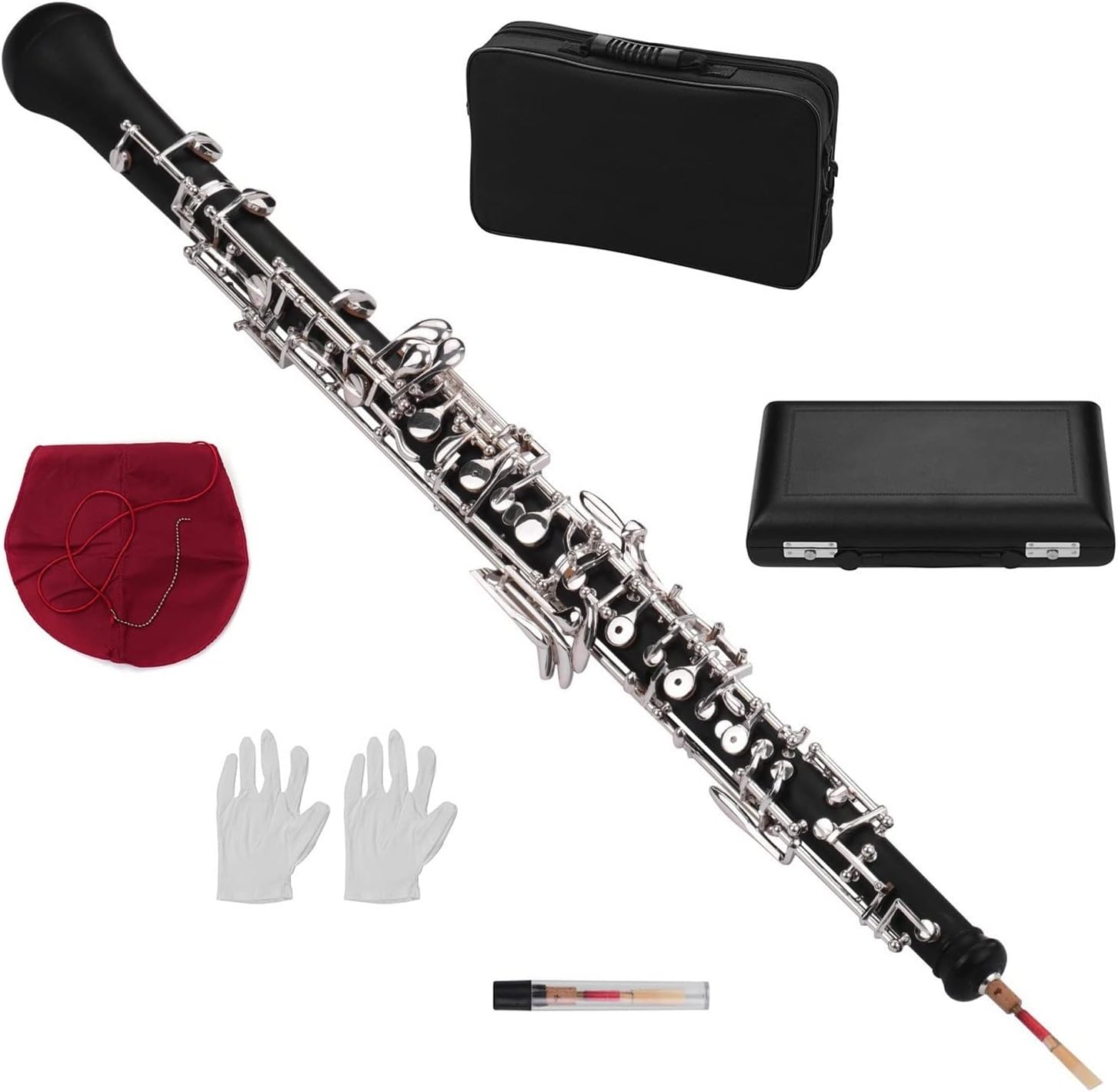 Professional Oboe C Key Semi- Automatic Nickel- Plated Keyboard Woodwind Instrument with Accessories Oboes Beginner (Color : Nickel-Plated Keys)