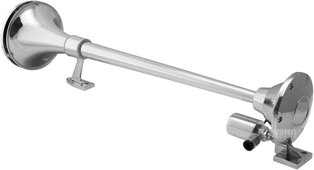Vixen Horns Train Horn for Boat/Truck/Car. Air Horn Waterproof Chrome Plated Single Trumpet + Cover. Super Loud dB. Marine Grade Finish. Fits 12v Vehicles Like Semi/Pickup/Jeep/SUV VXH1168C