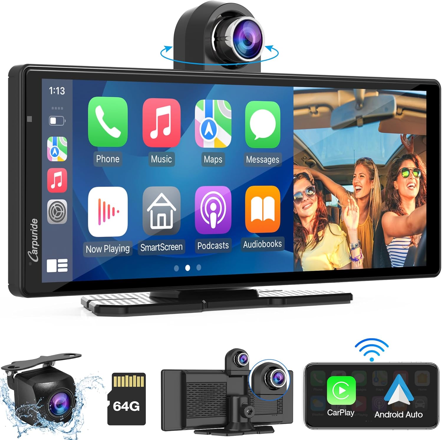 CARPURIDE W903 Portable Carplay & Android Auto with Dash Cam - 9.3