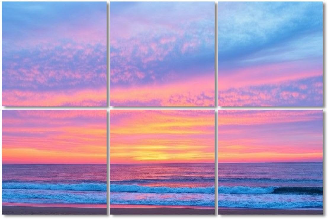 6 Pack Art Acoustic Panels Sound Absorbing Evening Sky Dramatic Clouds Sea Nature Pictures Sunset Ocean Waves Decorative Soundproof Wall Panels Self Adhesive for Recording Studios Office 72