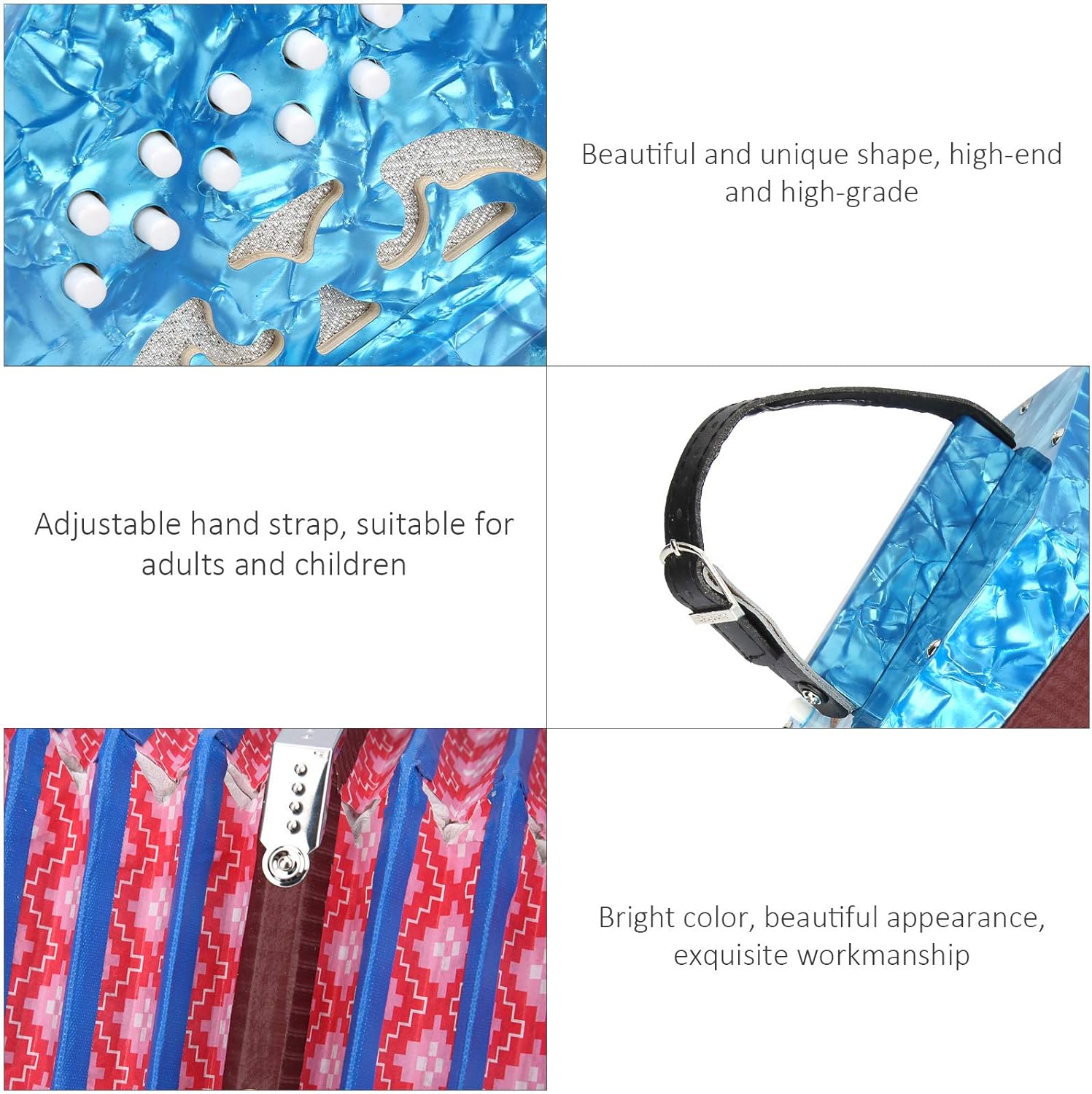 Expert Concertina Accordion for Adults & Beginners | Portable 7.1 Inch Musical Instrument | Solid Wood & Leather Design with Carrying Bag (Sky Blue)