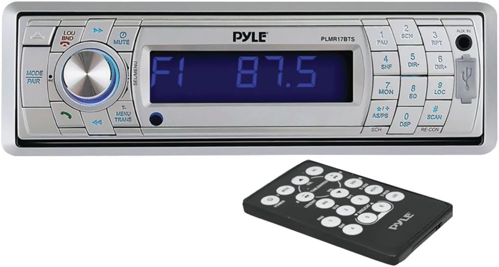 Pyle PLMR17BTS Bluetooth Stereo Radio Headunit Receiver, Wireless Streaming & Hands-Free Call Answering, Aux (3.5mm) MP3 Input, USB & SD Card Readers, Remote Control, Single DIN,Silver