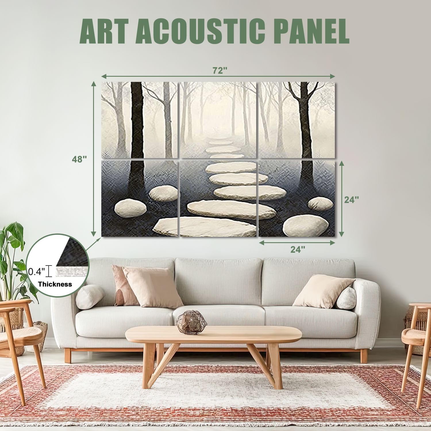 6 Pack Art Acoustic Panels Sound Absorbing Zen Stones Black And White Modern Inspirational Abstract Stone Foggy Decorative Soundproof Wall Panels Self Adhesive for Recording Studios Office 72