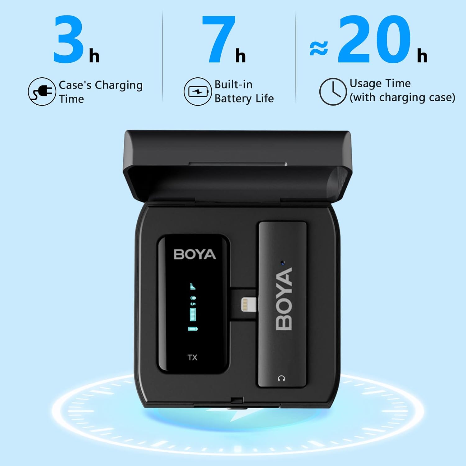 BOYA Lightning Wireless Lavalier Microphone for iPhone13 iPad with Charging Case BY-XM6-K3 Clip on Lapel Microphone for Video Recording Vlogging, YouTube, Interview, TikTok, Wireless Range 328ft