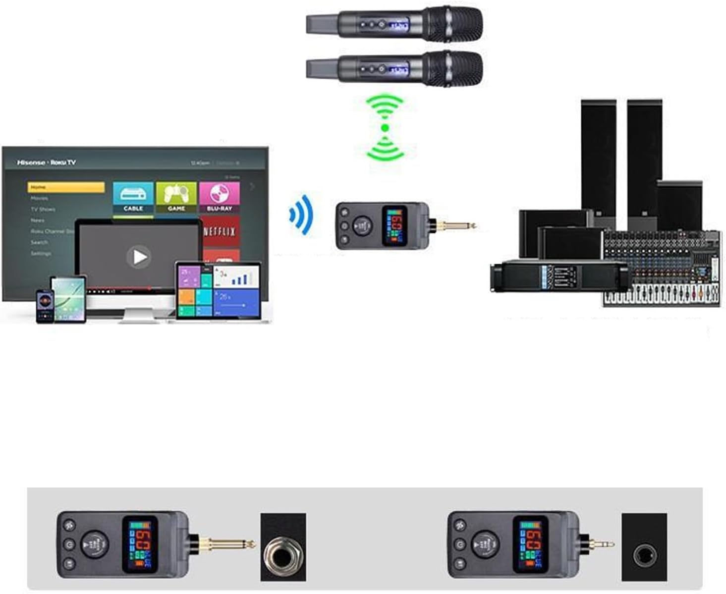 Alomejor Dual Microphone UHF Dynamic DSP Handheld Cordless Microphone with Rechargeable Receiver for KTV Singing