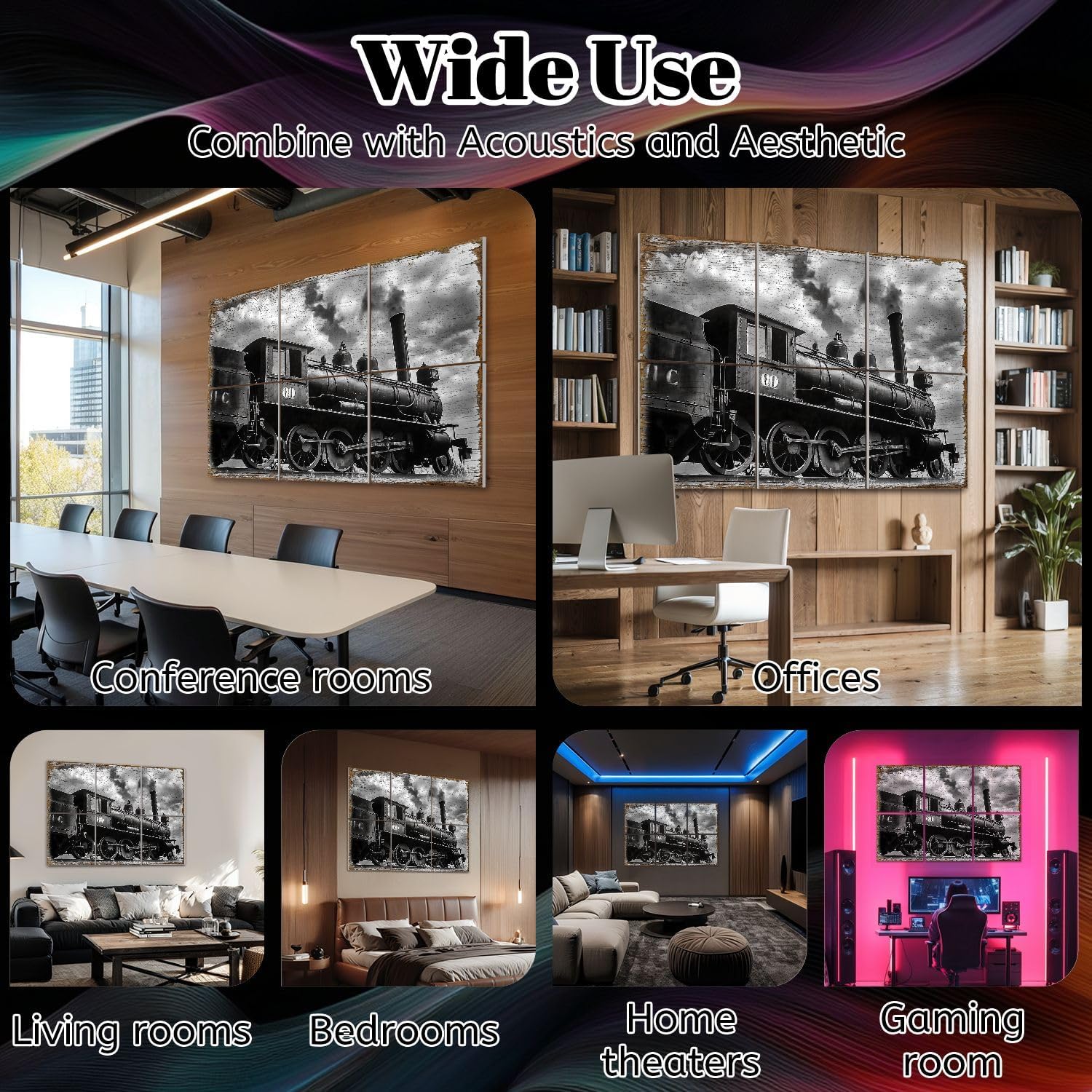 6 Pack Art Acoustic Panels WK S Railroad Engine 250 Sound Absorbing Panel 48